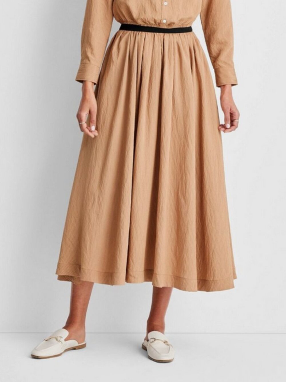 High-Rise Full Lining Midi A-Line Skirt -Future Collective Brown Stripe XS - Picture 2 of 6
